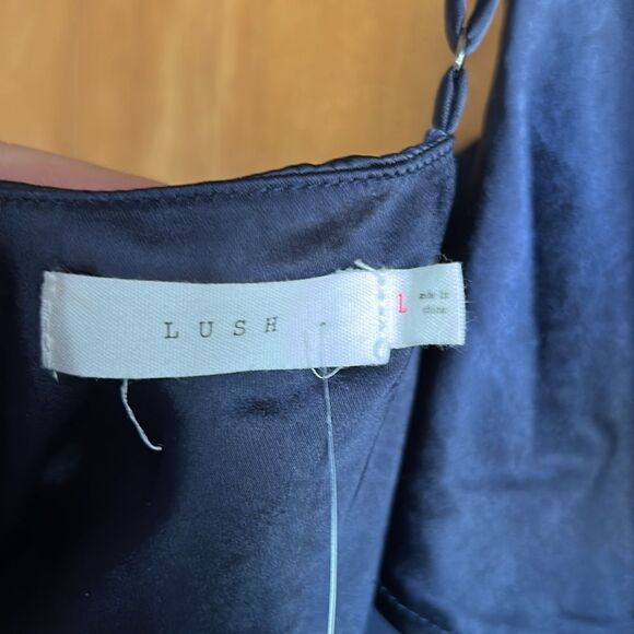 Lush Nordstrom polyester satin adjustable strap lined bodice jumpsuit navy blue - Picture 7 of 11